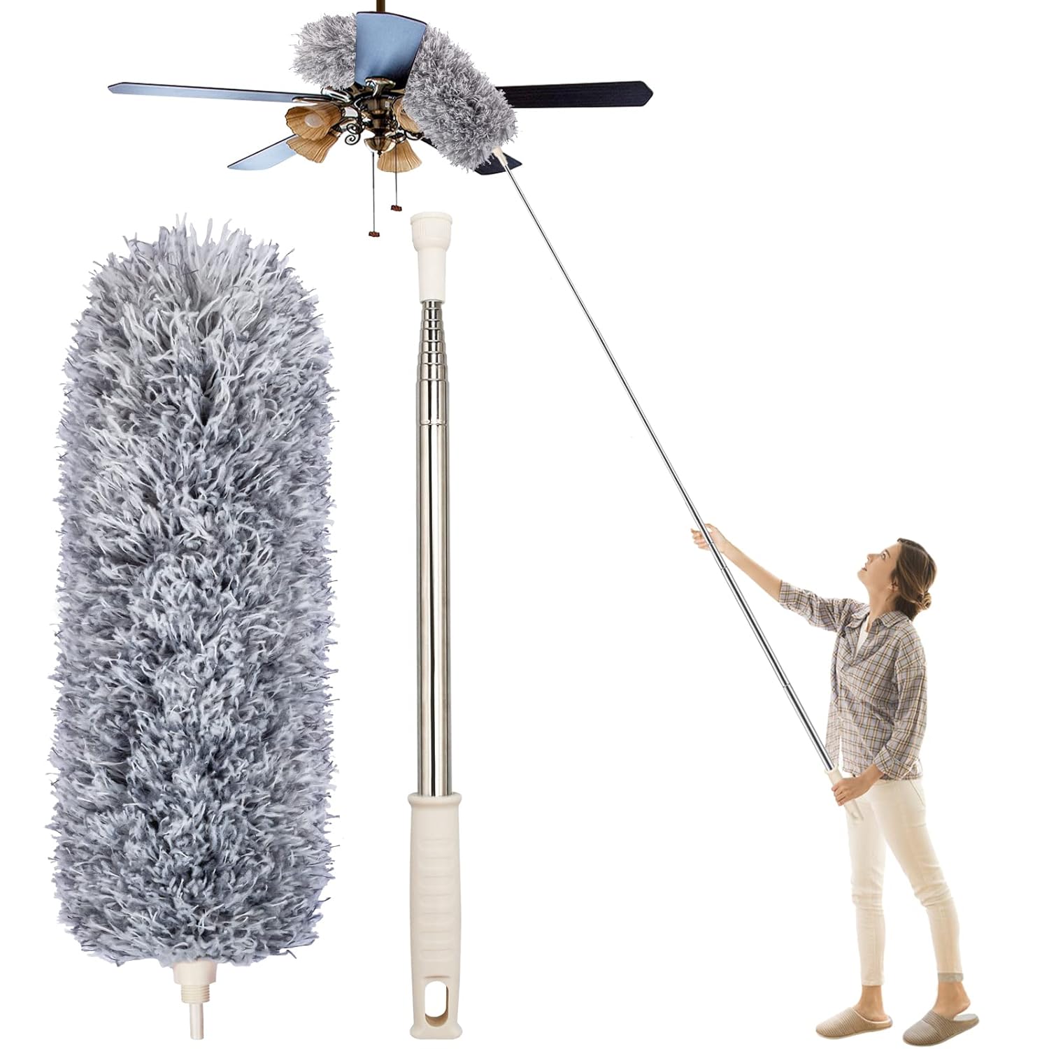Microfiber Fan Duster | Telescopic Extendable Gray Duster | 360