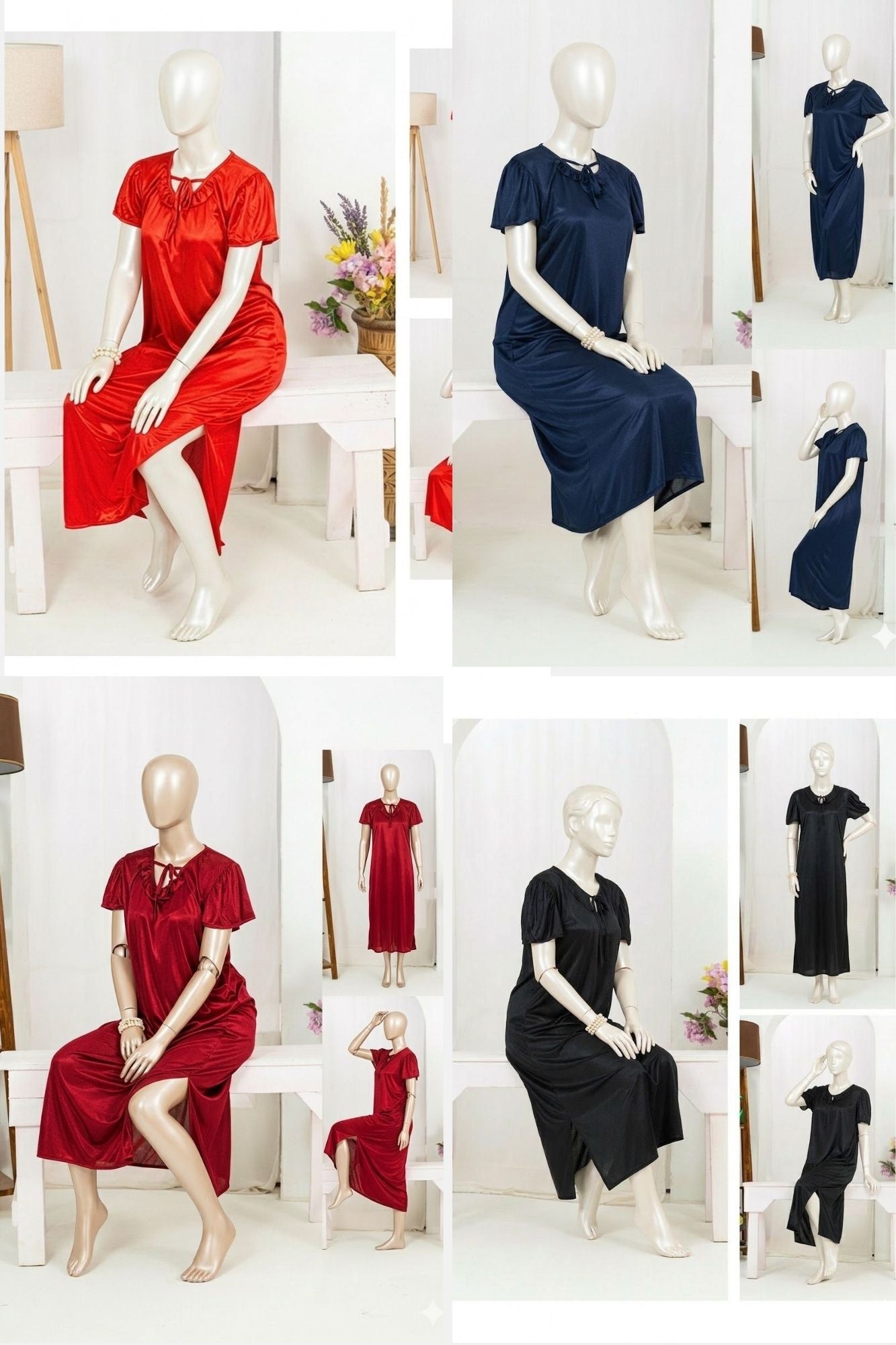 1 Pc Silk Satin Bow - 2 Pcs Premium Silk Lace - 2-Piece Women's Sleepwear Set