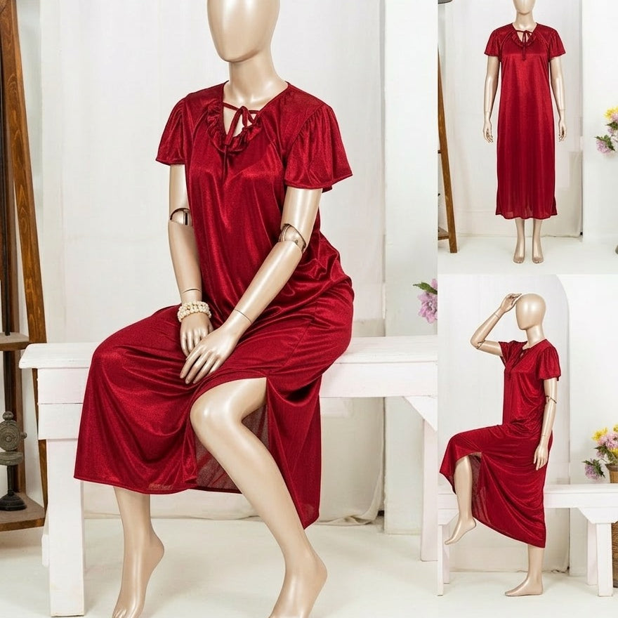 1 Pc Silk Satin Bow - 2 Pcs Premium Silk Lace - 2-Piece Women's Sleepwear Set
