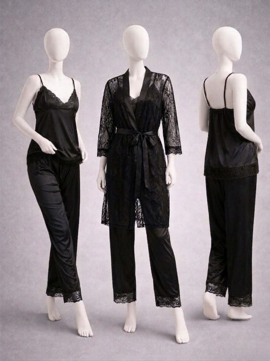 3-Piece Women's Sleepwear Set - Elegant 3-Piece Women's Nightwear Set-