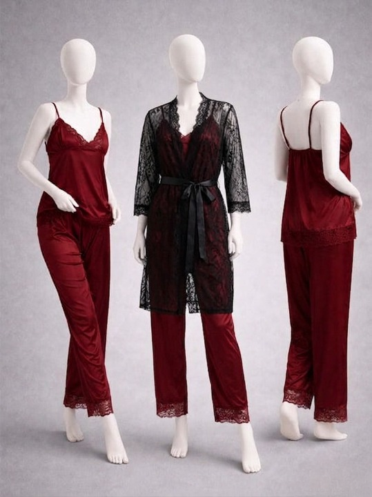 3-Piece Women's Sleepwear Set - Elegant 3-Piece Women's Nightwear Set-