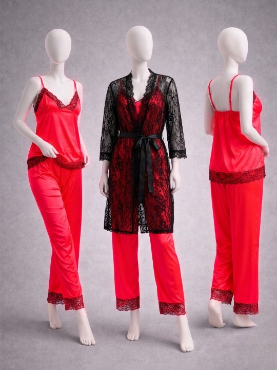 3-Piece Women's Sleepwear Set - Elegant 3-Piece Women's Nightwear Set-