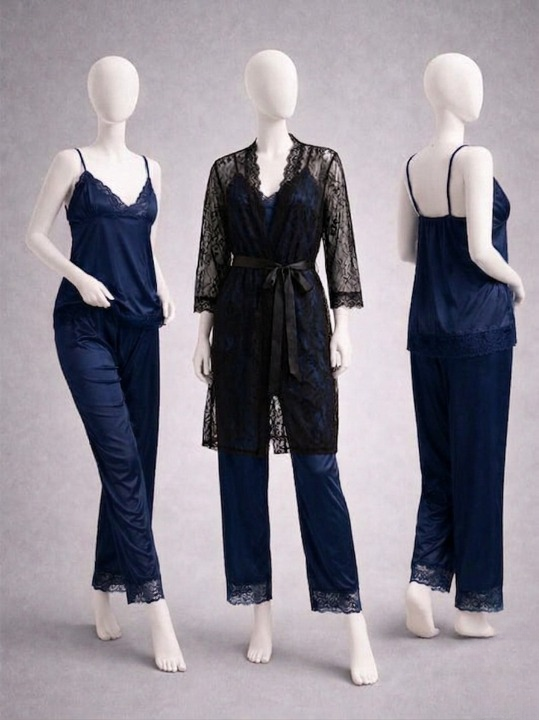3-Piece Women's Sleepwear Set - Elegant 3-Piece Women's Nightwear Set-