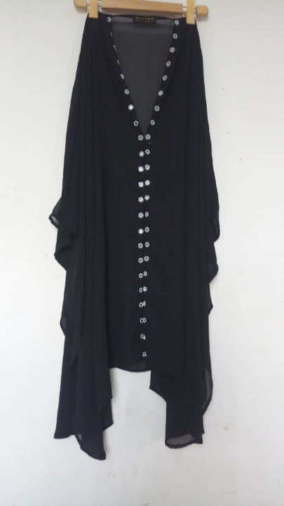 Abaya Mirrored Wink Upper Pure Georgette Black With Silver Mirror Standard Length 40 Inch