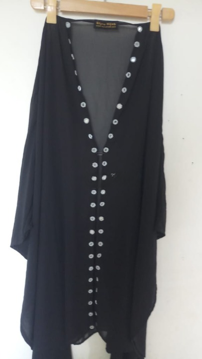 Abaya Mirrored Wink Upper Pure Georgette Black With Silver Mirror Standard Length 40 Inch