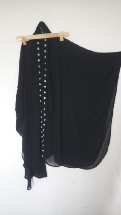 Abaya Mirrored Wink Upper Pure Georgette Black With Silver Mirror Standard Length 40 Inch