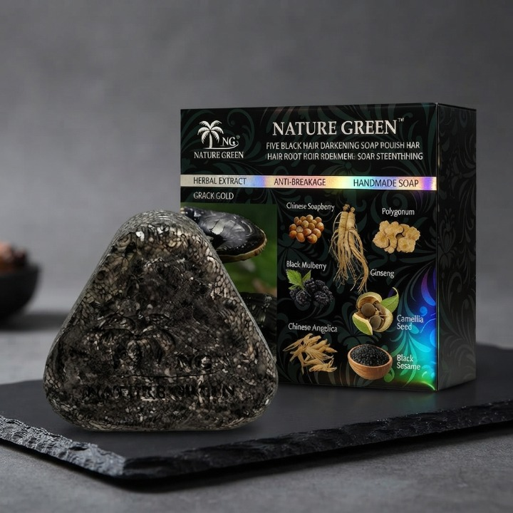 24K Gold Leaf ,Yellow Gold , Green , Black , Ganoderma Hair Darkening Soap