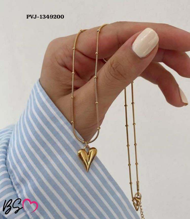 Ball Chain Heart Korean Pendant – Elegant Golden Necklace