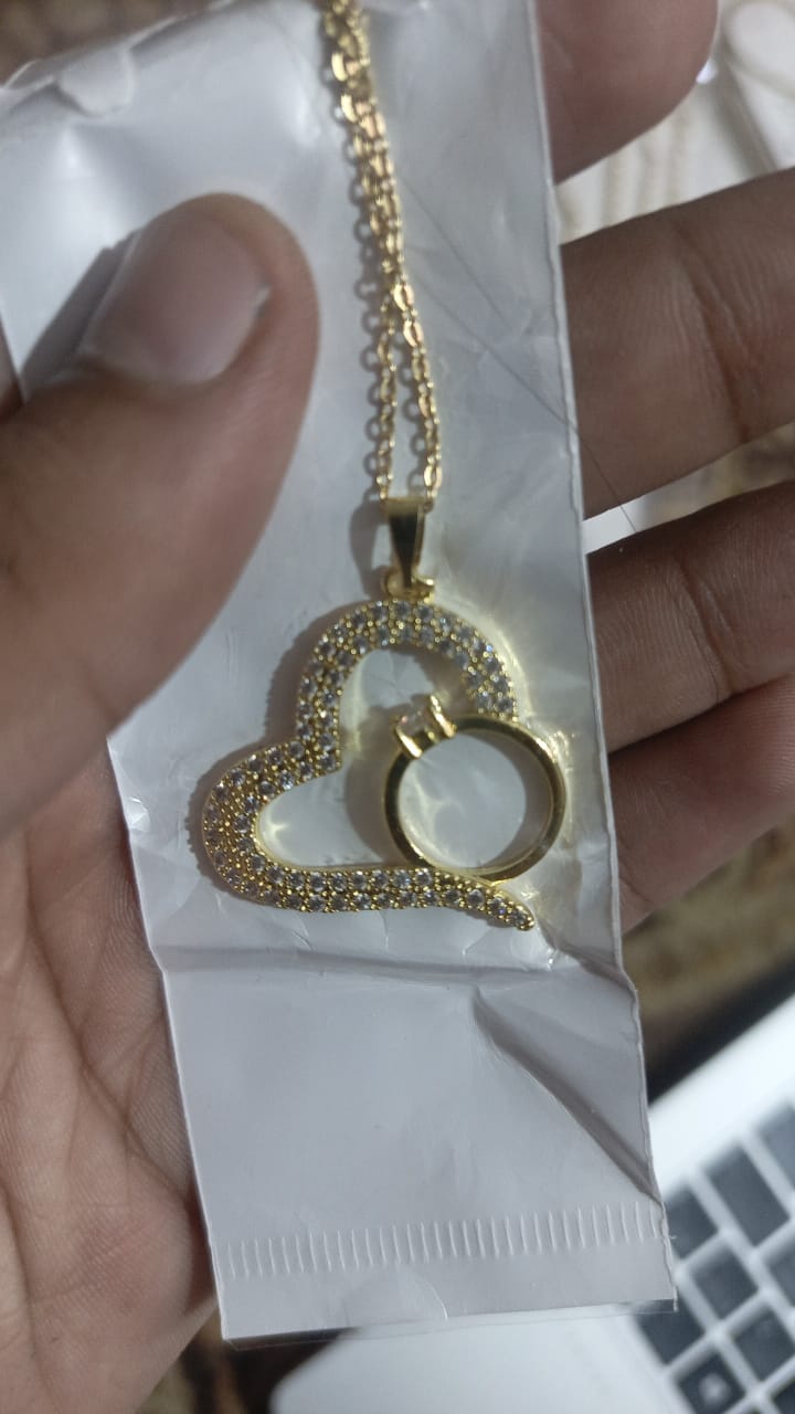Korean Heart Locket With Ring – Elegant Golden Pendant