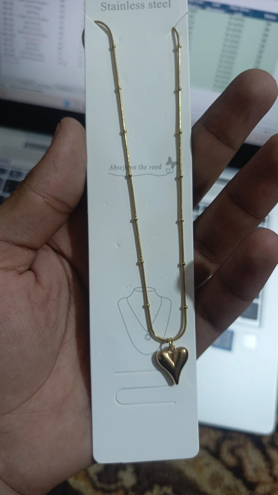 Ball Chain Heart Korean Pendant – Elegant Golden Necklace