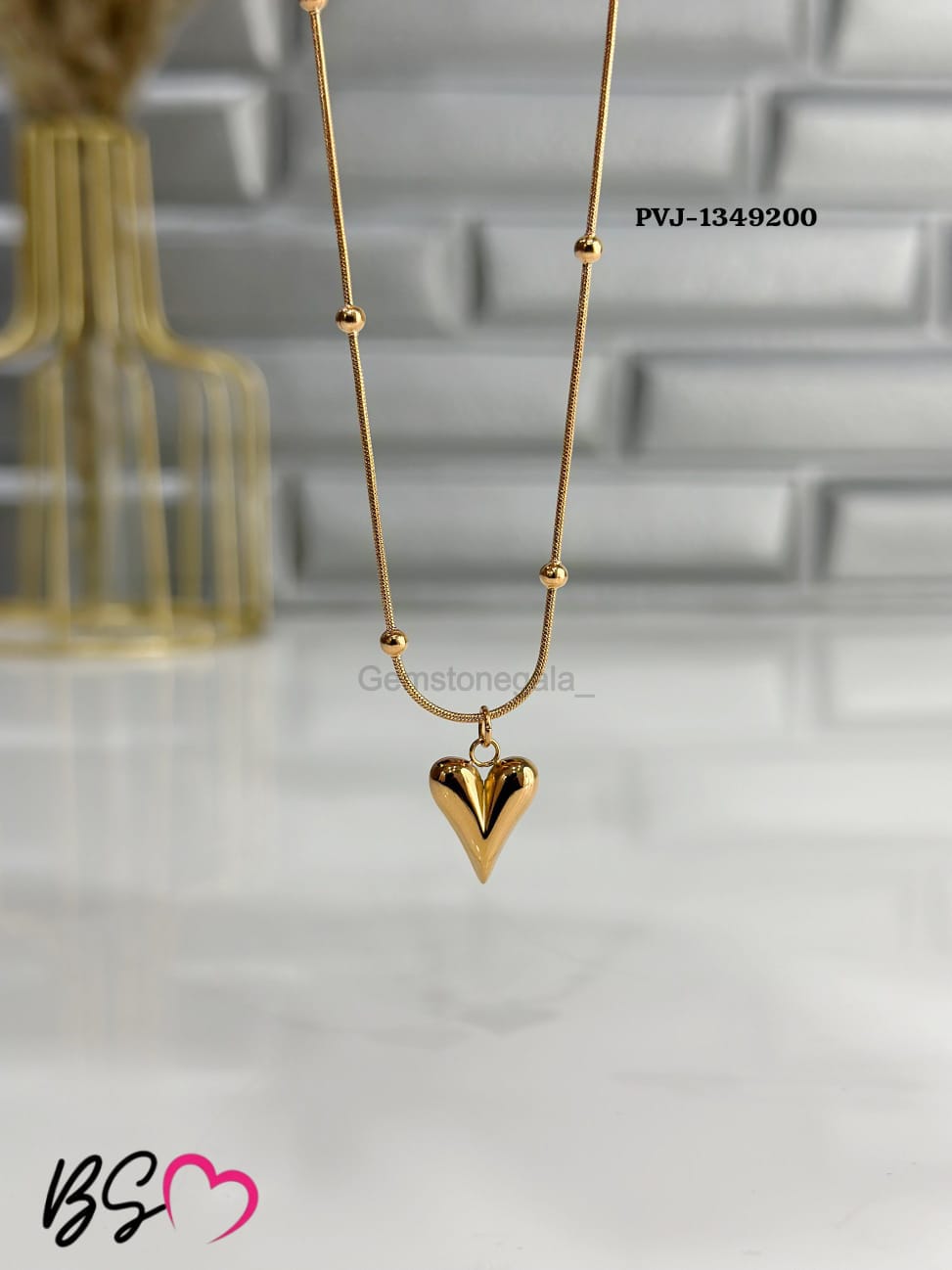 Ball Chain Heart Korean Pendant – Elegant Golden Necklace