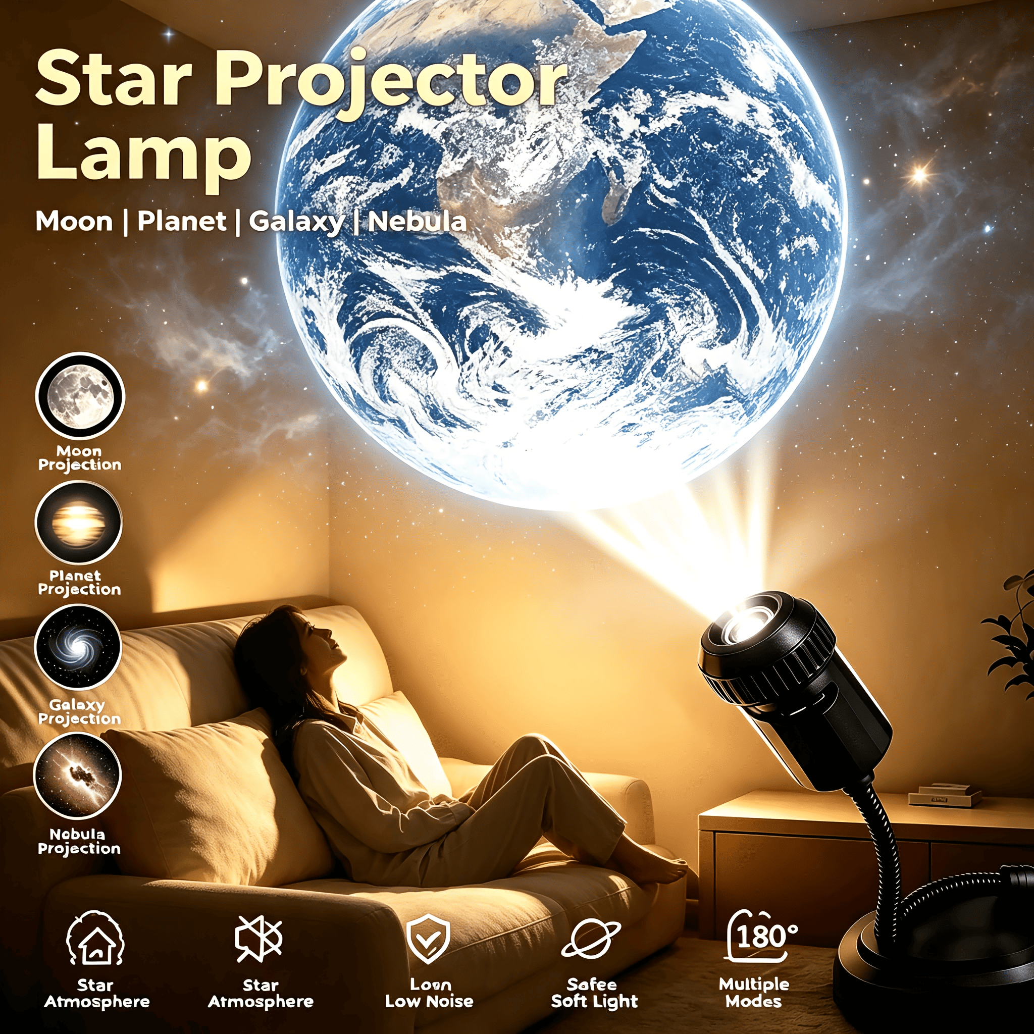 USB Ceiling Moon Earth Projection Atmosphere Light
